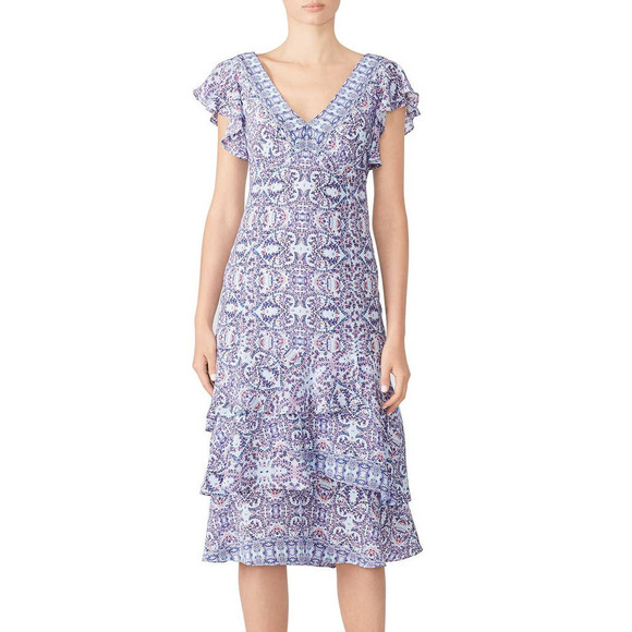 Nanette Lepore Abstract Dress Ruffle Flutter Sleeves Size 4 - Picture 1 of 9